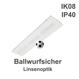 LED-Einbauleuchte ballwurfsicher, Linsenoptik, IP40, L 620 mm